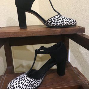 Clarks, heels with animal print toe, size US 8.5, UK 39.5